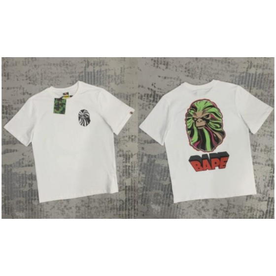 White BAPE Zebra Print Ape Head T-Shirt (Front & Back)